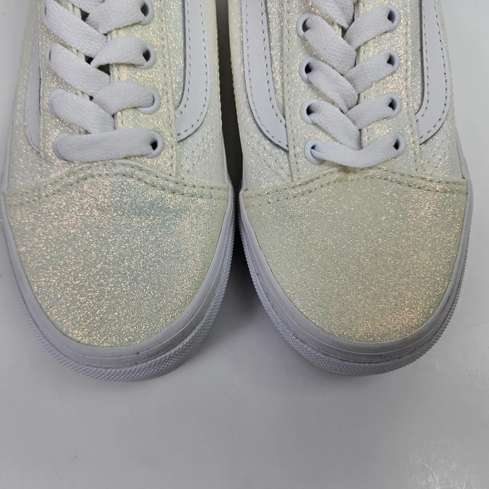 Vans Old Skool Glitter White Size 2 Youth Kids Low Top Skate Shoes Sneakers